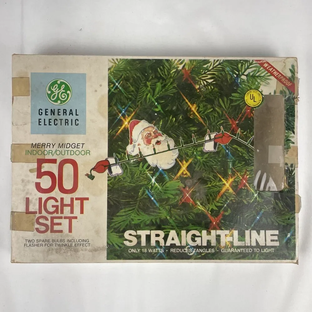 2 Vintage GE 50 Merry Midget Straight Line Christmas Lights in Box ~ 95% Working